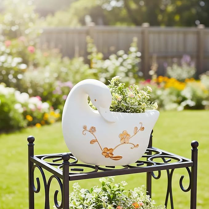 Swan Flower Pot - Unique Resin Sculpture, Enchanting Decorative Garden Planter, Elegant Swan Vase for Succulents & Air Plants, Indoor/Outdoor Use, Durable & Whimsical Design (White)