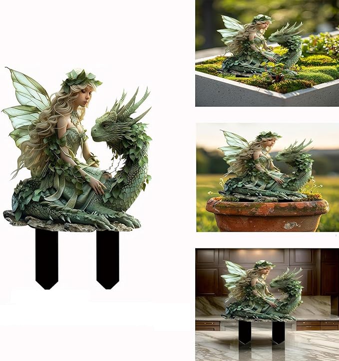 JOYO 11.8''Bohemian Fairy Flower Pot Decoration,Fairy Garden Planter Accessories,2D Acrylic Ground Plug,Fairy Pumpkin Angel Garden Stake for Pot Plants and Garden Yard Lawn Décor (P05)