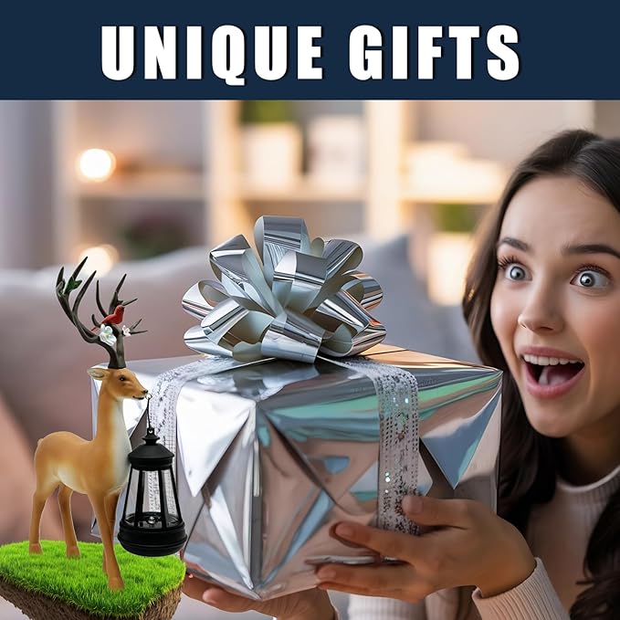 Solar Lantern Garden Statues Decor, 12" Outdoor Deer Figurine Lights for Yard Patio Decoration - Unique Christmas Housewarming Gift for Grandma Wowen Mom