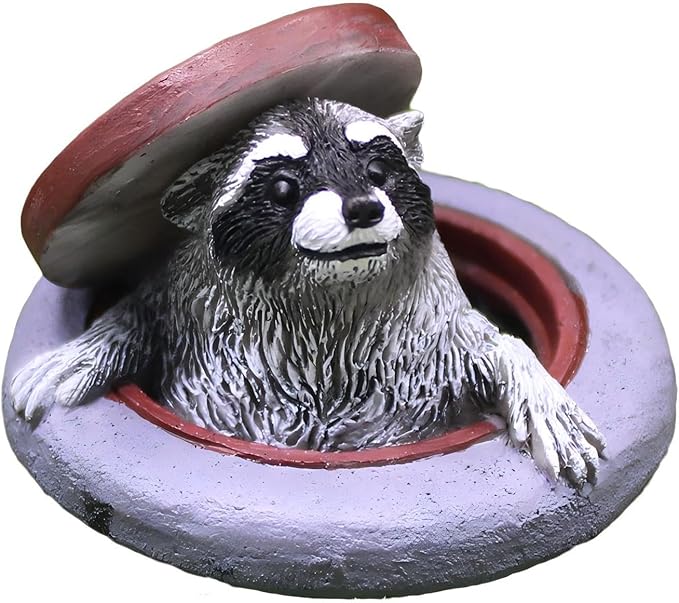 Miniature Raccoon Garden Statue, Manhole Cover Design, Outdoor Fairy Garden Decor, Cute Plant Pot Decorations,Tiny Raccoon Fairy Garden Accessories Garden Ornament