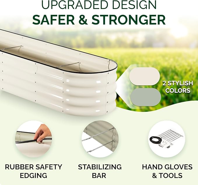 IDZO 8x2x1.4 ft Galvanized Steel Raised Garden Beds Outdoor, 12-in-1 Large Modular Metal Raised Garden Bed with 7 Coating Layers for Vegetables, Herbs, Flower - Ivory