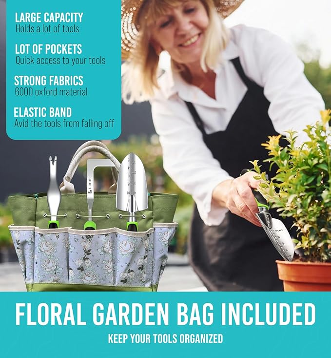 Heavy Duty Garden Tools 23 Pieces Floral Set - Rust Proof, Non-Slip, Durable Gardening Supplies - Ergonomic Hand Tools - Ideal Gardening Gifts for Women, Men Mom, Dad