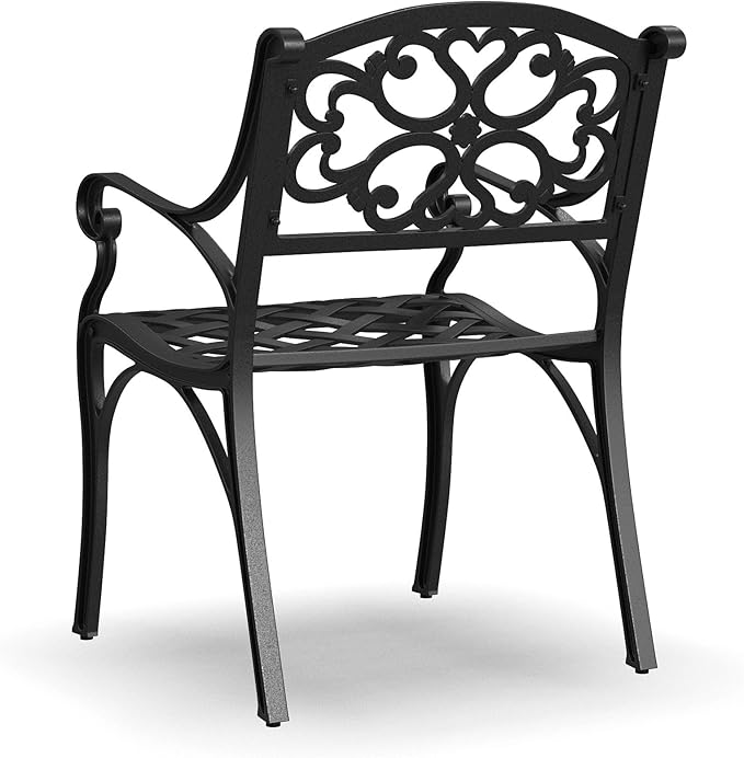 Homestyles Sanibel Black Stationary Cast Aluminum Outdoor Dining Chair, 2 Piece Patio Chairs, Set of 2 Garden Chairs with Armrest & Backrest for Garden Patio Pool Beach Yard, Black