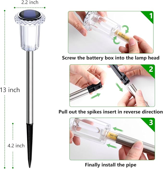 Solar Lights Outdoor 10 Pack Solar Pathway Lights Outdoor LED Waterproof Stainless Steel Driveway Lighting for Outdise, Yard, Walkway, Sidewalk, Garden, Lawn (Warm White)