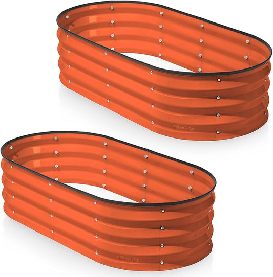 Plant & Plot Galvanized Raised Garden Beds Outdoor // 4×2×1 ft (2-Pack) Planter Raised Beds for Gardening, Vegetables, Flowers (Orange) // Large Metal Garden Box