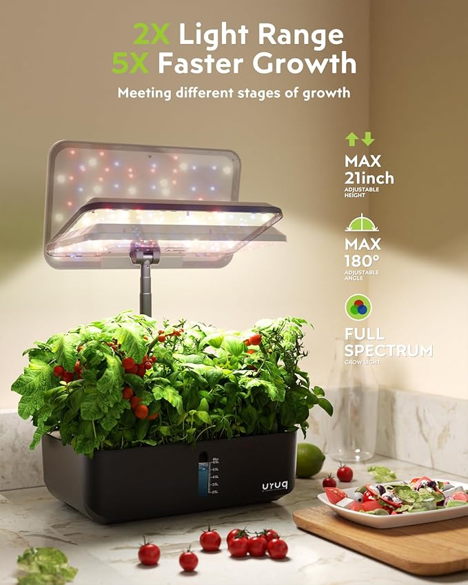 Indoor Hydroponics Growing System Kit 12 Pods Gardening System Herb Garden Custom Time with LED Grow Light Height Adjustable Quiet Plants Germination Kit - Gardening Gifts for Women Men Black