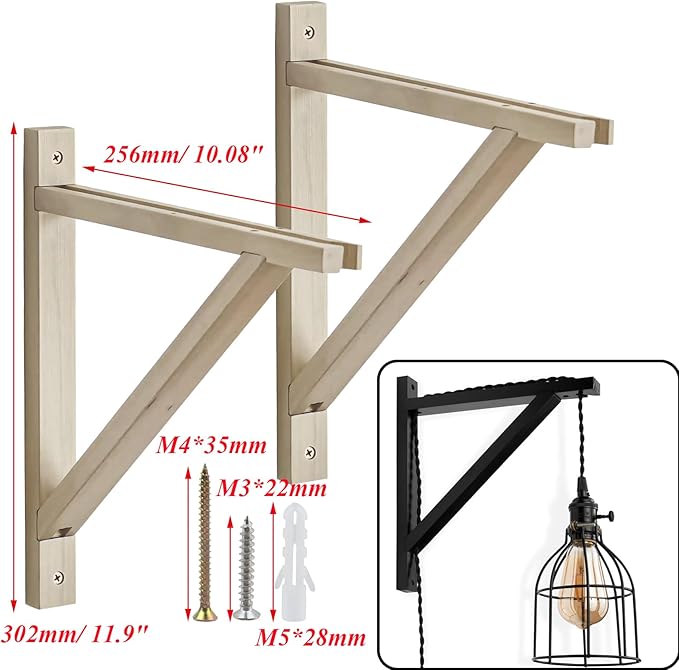 Antrader Wood Shelf Bracket, 2Pcs Wall Mount Triangle Floating Shelf Supports for Hanging Sconce Pendant Lamp,Planters,Wind Chimes, Include Mounting Screws(12"x10",Natural)