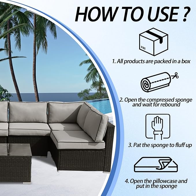 Patio Furniture Cushions,14Pieces Water-Resistant Outdoor Replacement Cushions,Sectional Sofa Cushions for Fits 6-Seats Rattan Wicker Patio Conversation Sets