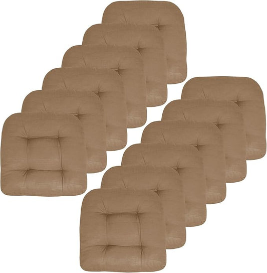 Sweet Home Collection Patio Cushions Outdoor Chair Pads Premium Comfortable Thick Fiber Fill Tufted 19" x 19" Seat Cover, 12 Count (Pack of 1), Taupe
