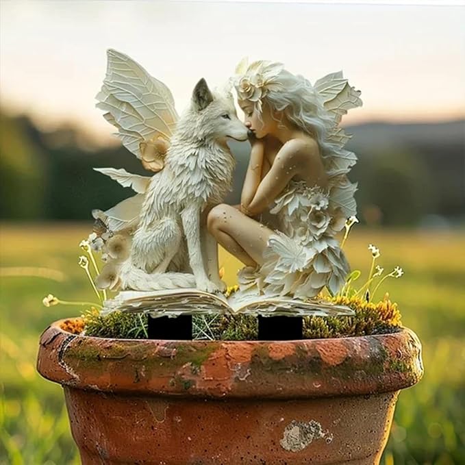 JOYO 11.8''Bohemian Fairy Flower Pot Decoration,Fairy Garden Planter Accessories,2D Acrylic Ground Plug,Fairy Pumpkin Angel Garden Stake for Pot Plants and Garden Yard Lawn Décor (P01)