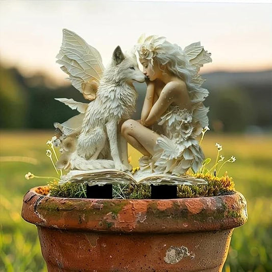 JOYO 11.8''Bohemian Fairy Flower Pot Decoration,Fairy Garden Planter Accessories,2D Acrylic Ground Plug,Fairy Pumpkin Angel Garden Stake for Pot Plants and Garden Yard Lawn Décor (P01)