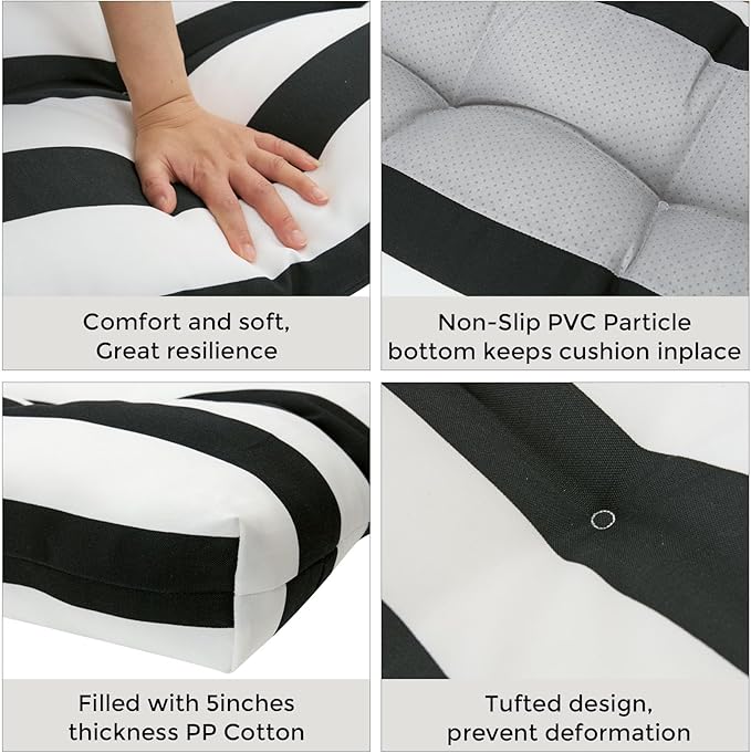 FUNHOME Outdoor Bench Cushion 48 x18 inch with Non-Slip Grips,Water Resistant Porch Swing Cushion,Bench Pillow Pads,Tufted Cushions for Patio Garden Furniture,48" Seat Cushions(Black White)