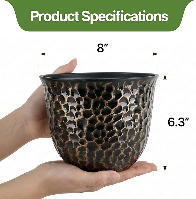 Worth Garden Plastic Round 8 Inch Planters for Indoor Plants Set of 6 Outdoor Resin Flower Pots Colorful with Drainage Hole Rubber Plug Retro Appearance Home Christmas Decorative Containers Multicolor