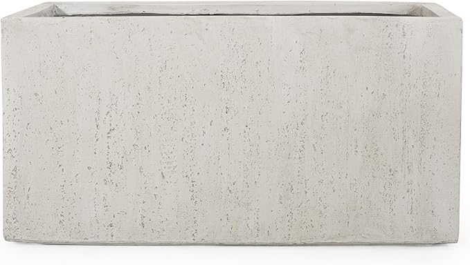 Merax Outdoor Large Square MGO Planter, 35-inch Modern Lightweight Concrete Garden Plant Pot for Patio, Backyard, and Deck, Stone-Look Rectangle Planter Box, White