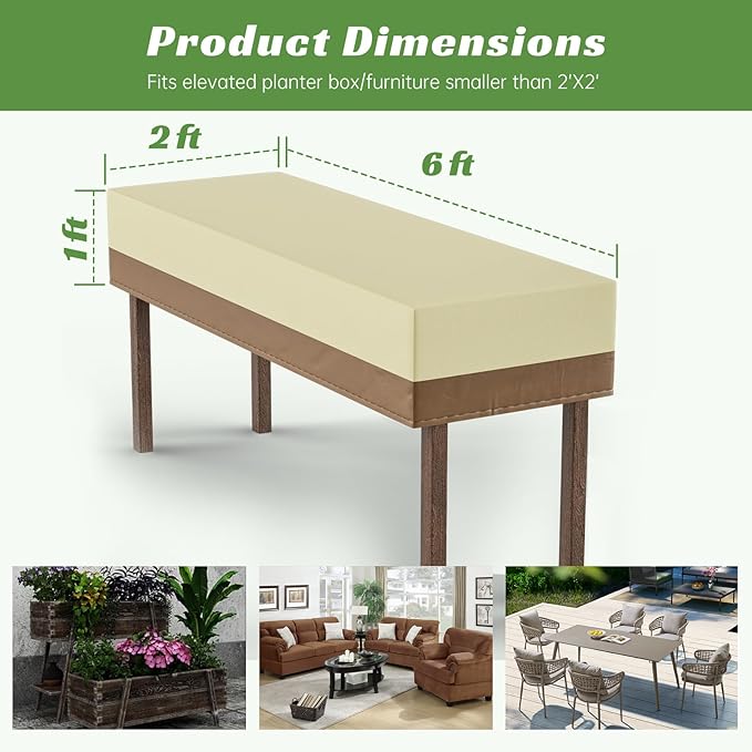Decoroca 2’x6’ Planter Boxes Cover - Elevated Planter Boxes Protects with All-Natural 600D Nylon & Water-Resistant Coating - Strong Enough to Withstand Weed Seeds, Heavy Rain & Snowfall