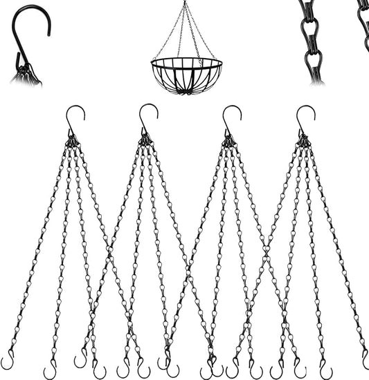 4 Pack Hanging Basket Chains, Adjustable Plant Hanging Chain with S Hooks, Heavy Duty Metal Chains for Planters, Flower Pots, Lanterns, Wind Chimes, Indoor Outdoor Hanging Decor (15.7 inch)