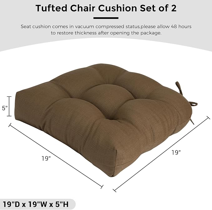 FUNHOME Outdoor Chair Cushions 19 x19 Inch,Water Resistant Tufted Seat Cushions 19",Reversible,Weather Resistant,Rounded Back Wicker Chair Cushion for Patio Garden Furniture(Coffee Brown)