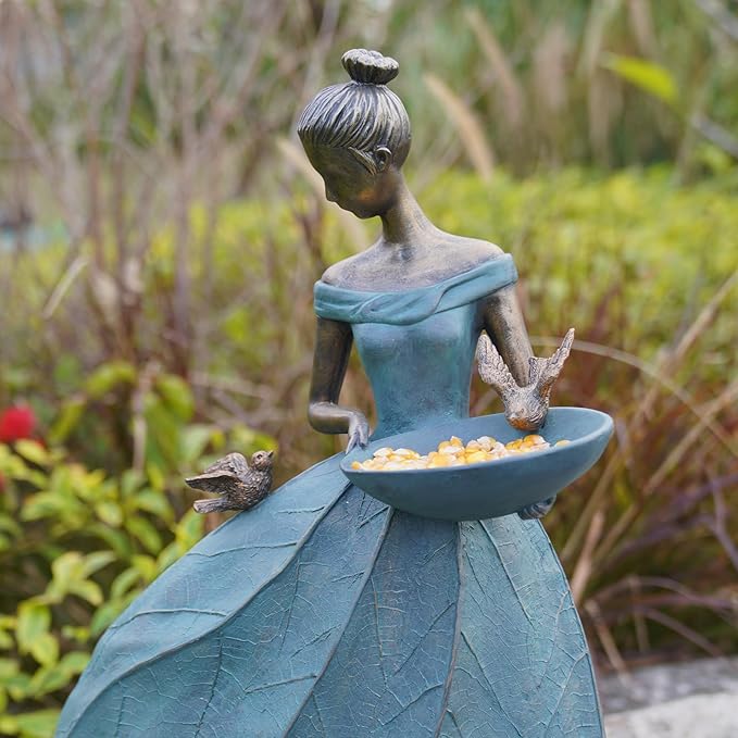 DiliComing Large Garden Fairy Statue Bird Feeder & Bird Bath - 23-Inch Resin Outdoor Yard Decor Angel Statue, Decorative Girl Sculpture for Garden, Lawn, Patio