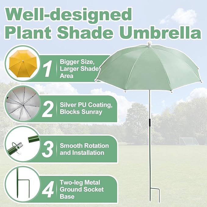 3 PCS Plant Umbrella Shade Cover for Outdoor Plants, 23.6 Inch Sun Protection for Potted Plants, Garden Beds & Patio Flowers, UV Resistant & Easy Setup