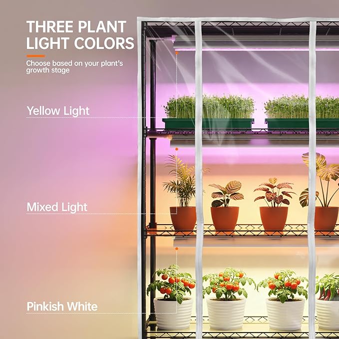 Bstrip Indoor Greenhouse with Grow Light, Indoor Greenhouse Cabinet with 3 Pack Full Spectrum Plant Lights, 3 Color Modes, Grow Tent Kit for Indoor Plant, Seed Starting, Seed Tray, 35.4"x13.8"x59"
