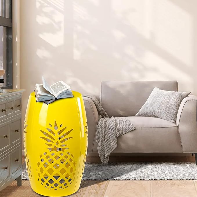 Vipush Outdoor Lace Cut Iron Side Table,Patio Garden Stool Coffee End Table Nightstand for Small Spaces,Living Room,Front Porch,Poolside (Yellow)