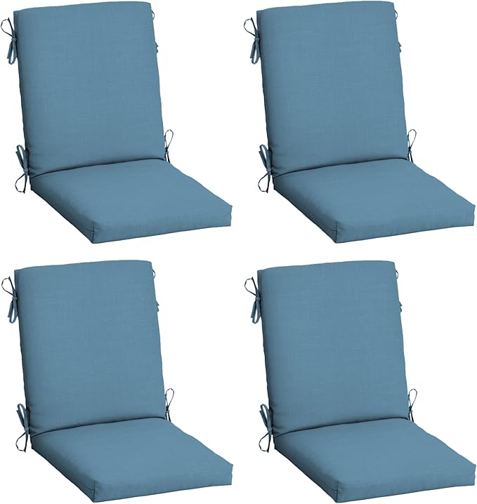 Arden 4-Pack Outdoor Patio Dining Chair Cushion, 20x44, Rain-Proof Seat Pad, Fade-Resistant Outdoor Cushion French Blue Texture