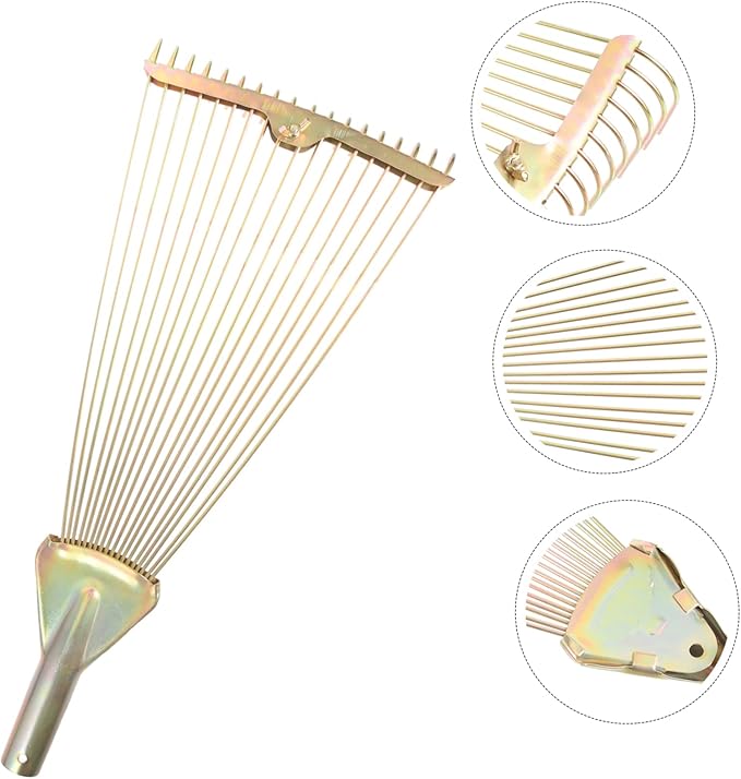 Mikikit Foldable High-Carbon Rake Garden Cleaning Tool for Lawn Care and Maintenance Efficient Metal Rake for Leaves and Debris Gardening Accessory