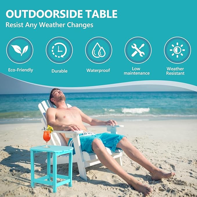 Outdoor Adirondack HDPE Side Table, Wooden Textured, Set for Patio, Garden, Porch, Pool Composite Patio, Backyard, Bathroom and Indoor, Maintenance & Weather Resistant