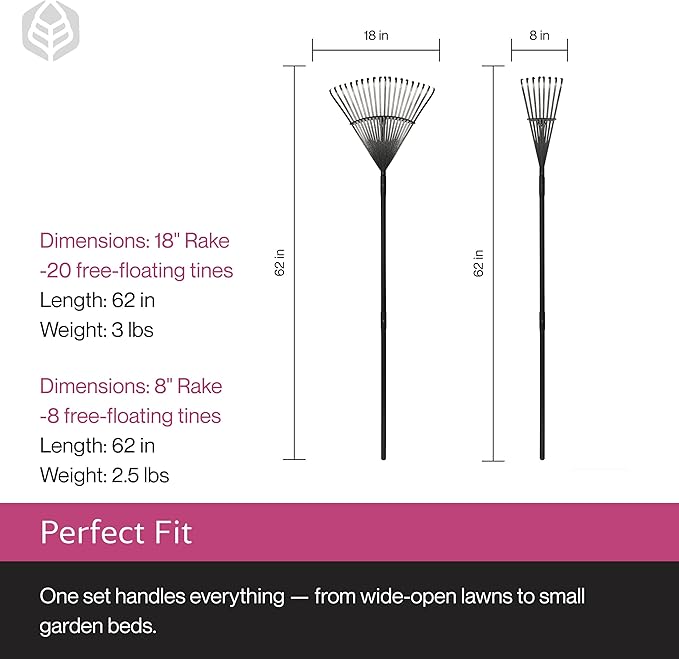Yard Butler World’s Greatest Rake Set, ILT-208 Garden Rake for Lawncare - Convenient Garden Cleaning Accessory - Lightweight Wooden Handle - Steel Tines - Easy to Maneuver