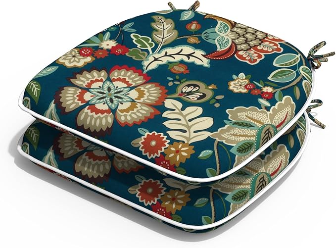 Outdoor Chair Cushions Set of 2, Water Resistant Patio Chair Pads with Ties, Seat Cushions for Home Garden Furniture Decoration, 16"x17", Peacock Blue