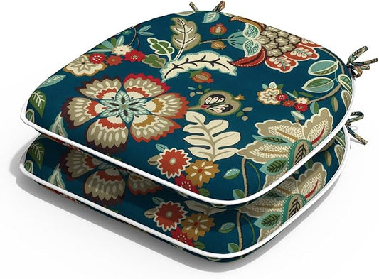 Outdoor Chair Cushions Set of 2, Water Resistant Patio Chair Pads with Ties, Seat Cushions for Home Garden Furniture Decoration, 16"x17", Peacock Blue