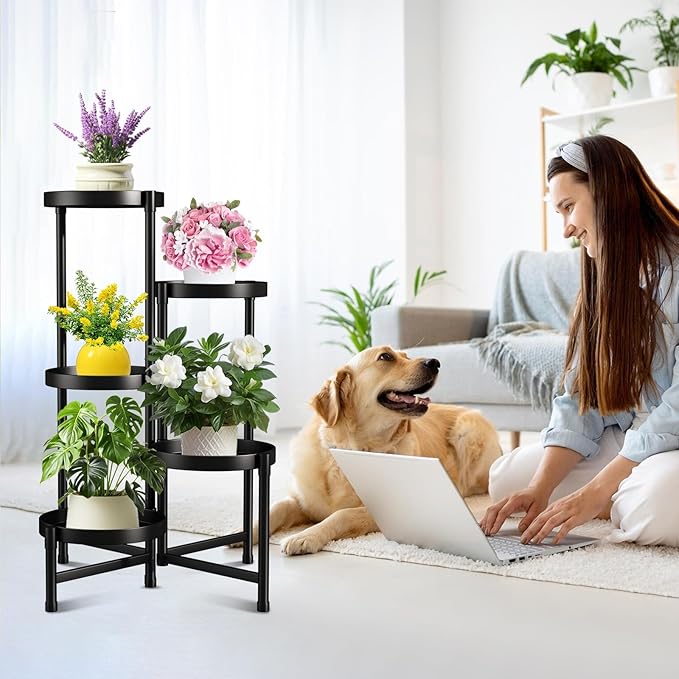 Plant Stand Indoor Outdoor 5 Tier Black Metal Plant Holder 31 in Tall,Tiered Flower Pot Display Stand,Multiple Plant Stand for Living Room Corner Garden Patio Lawn Balcony