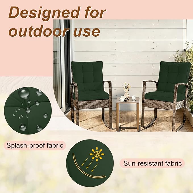 2 Piece Outdoor Patio Chair Cushions, Fade Resistant Outdoor Cushions for Patio Furniture, 6 inch Thickened Rocking Chair Cushions Set (Deep Green, 24x24x6 inch - 2 Pieces)