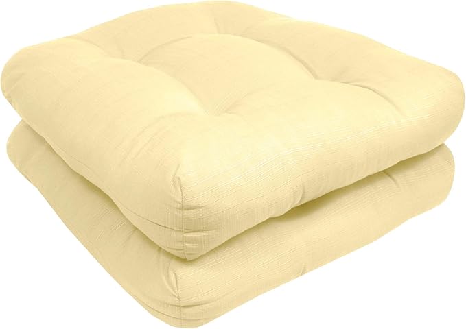 Sweet Home Collection Patio Cushions Outdoor Chair Pads Premium Comfortable Thick Fiber Fill Tufted 19" x 19" Seat Cover, 2 Count (Pack of 1), Yellow