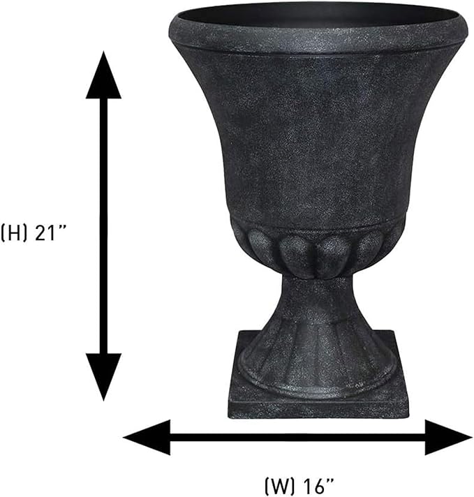 Southern Patio Winston 16 Inch x 21 Inch Urn Plastic Decorative Outdoor Planter Pot for Porch, Patio, or Garden with Removable Base, Matte Black