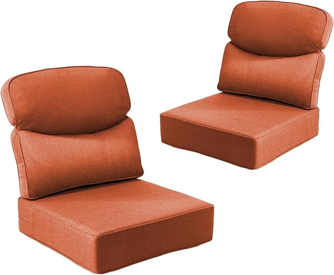 Outdoor Cushion Set for Patio Furniture, UV Resistant, Water Resistant - 6 Inch Thick Dual Layer Back Support Cushions– 24x24 Inch Patio Seat Covers for Chair/Sofa/Couch | Orange | 2-Pack |
