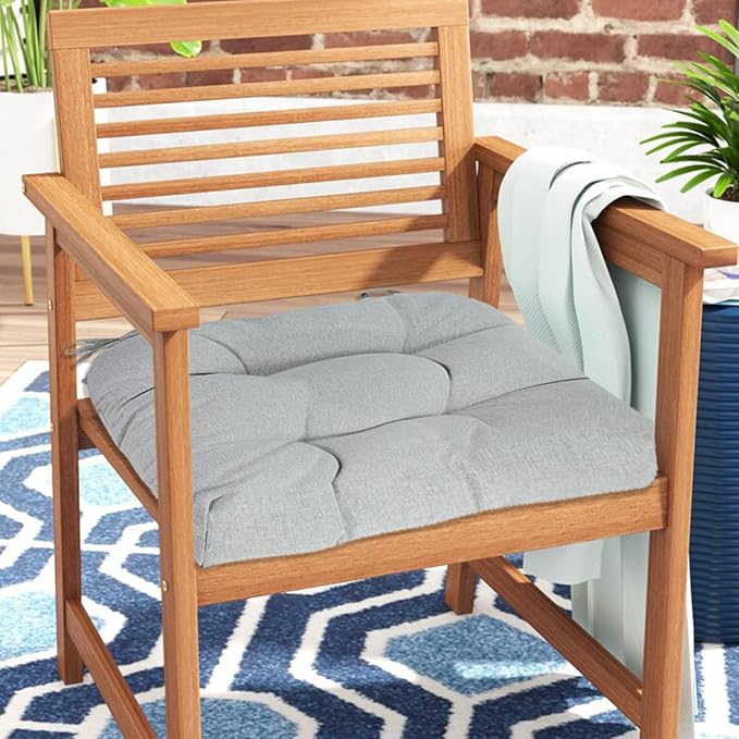 FUNHOME Outdoor Chair Cushions 19 x19 Inch,Water Resistant Tufted Seat Cushions 19",Reversible,Weather Resistant,Rounded Back Wicker Chair Cushion for Patio Garden Furniture(Light Gray)