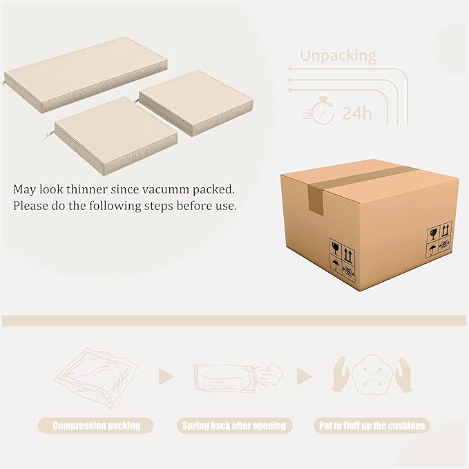 3 Pack Outdoor Replacement Cushions,36L x 18W x 3H,18L x 18W x 3H inch, High-Elastic Replacement Sponge for 4-Seater Water-Resistant Patio/Sofa with Removable Covers (Cream)