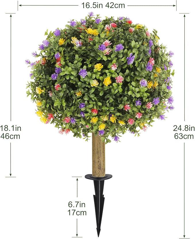 Set of 2 Artificial Colorful Blossoms Spherical Tree,UV-Resistant Faux Shrub,Outdoor Artificial Plants,Suitable for Gardens,Porches and Outdoor Planters