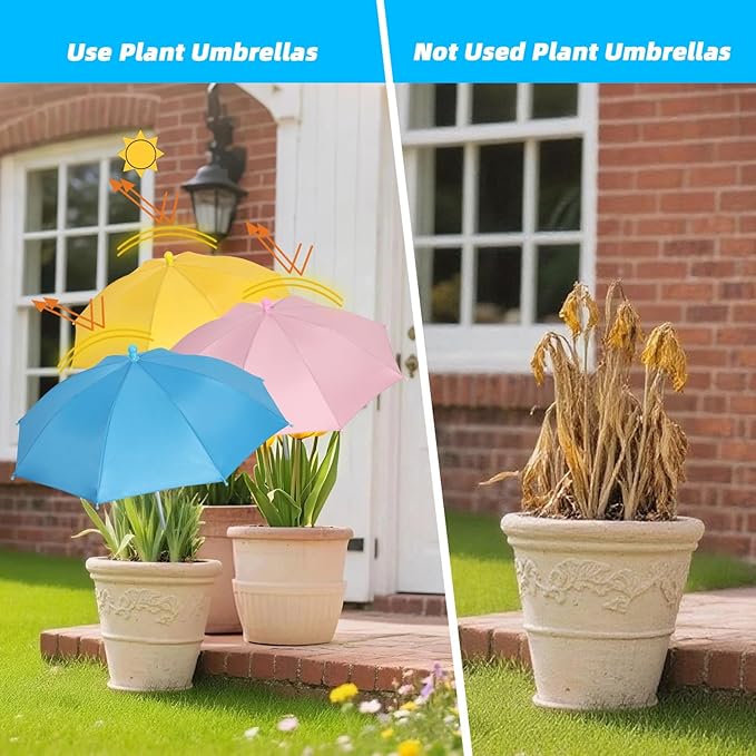 Plant Umbrellas for Outdoor Plants, Garden Umbrella Shade for Potted Plants, Sun Shade Cover for Garden Bed, Upgraded Small Plant Umbrella 21'' Diameter Adjustable Height 3 Pack