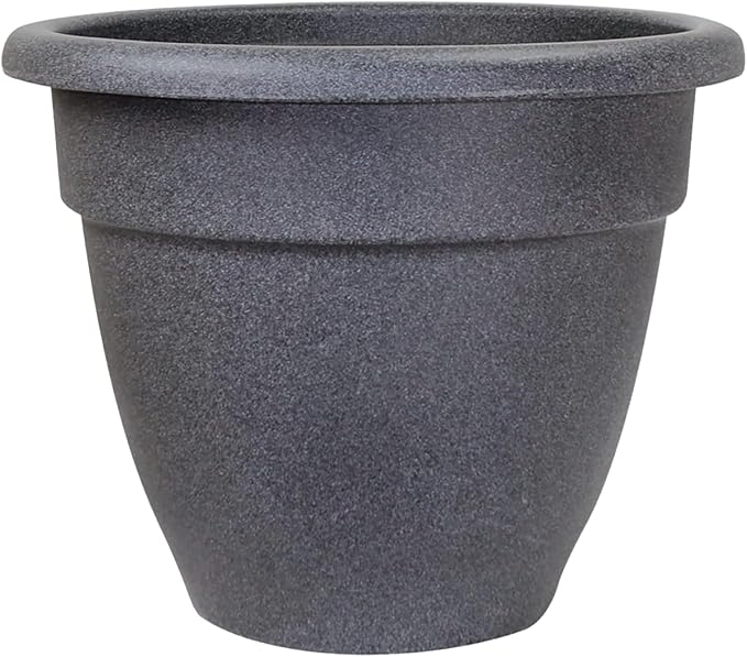 The HC Companies 30 Inch Caribbean Planter Pots with Drainage & Plug, Rolled Rim Plastic Planters for Indoor & Outdoor Plants, 1-Pack Decorative Flower Pots for Garden, Office & Home Decor, Granite