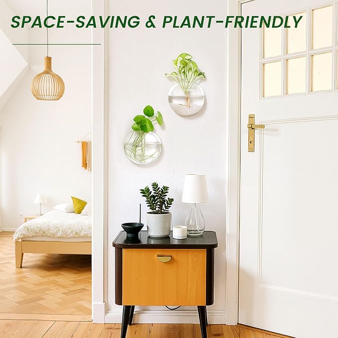 DomeStar 2PCS Wall Flower Vases, Wall Hanging Glass Planter Propagation Station Mounted Vases for Hydroponics Plants Propagation Living Room Office Home Decor