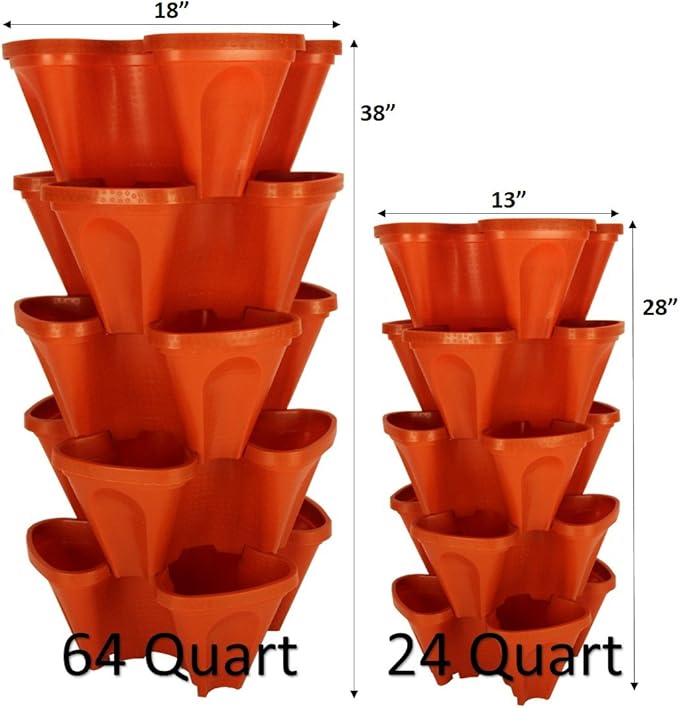 LARGE 64 Quart Stackable Planter 5-Pack - Grow More In Less Space - Plant Pots and Stack - DIY Vertical Gardening System - For Growing Veggies, Herbs, Garden Greens, Starwberries (Terracotta)