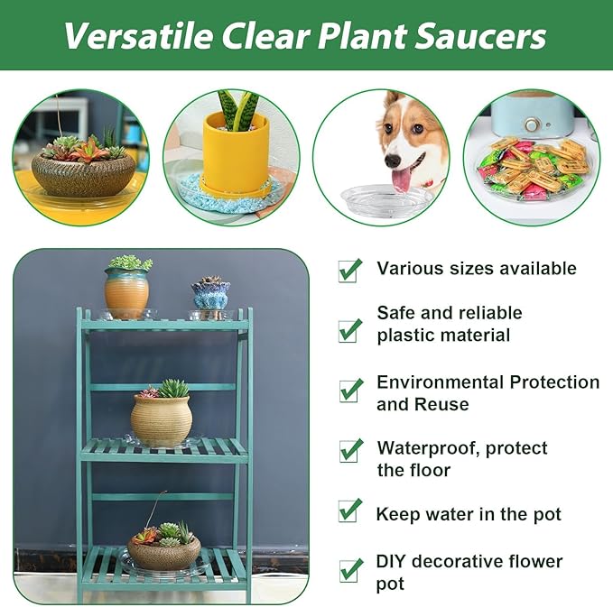 30 Pack Clear Plant Saucers for Indoors (4, 6, 8, 10, 12 inch) Flower Pot Saucers for Potted Plants Plant Plate Set Plant Trays for Indoors No Holes Plant Trays for Pots Bulk