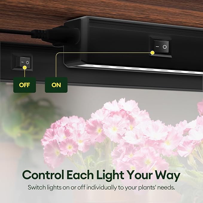 Grow Lights for Indoor Plants 2FT, Sun-Like Full Spectrum 5000K Grow Light, 60W(4 x 15W), T5 LED Grow Light Strips for Indoor Plants and Flowers, High PPFD, Linkable, Black, 4-Pack