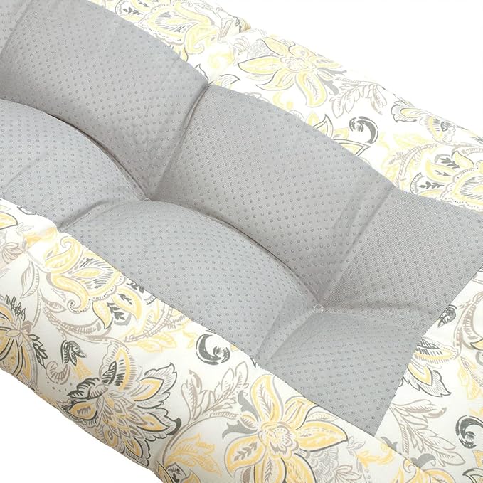 FUNHOME Outdoor Bench Cushion 45 x18 inch with Non-Slip Grips,Water Resistant Porch Swing Cushion,Bench Pillow Pads,Floral Tufted Cushions for Patio Garden Furniture,45" Seat Cushions(Yellow Flower)