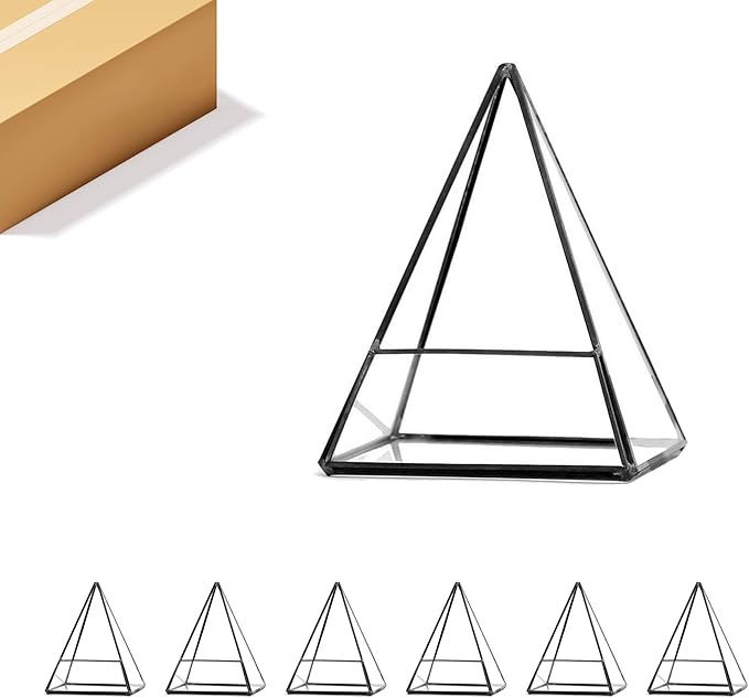WGV Geometric Planter Terrarium Bulk, Width 5.5", Height 7.5", Clear Glass Black Frame DIY Succulent air Plant Miniature Fairy Garden Windowsill Tabletop Decor, Pyramid 6 Pieces