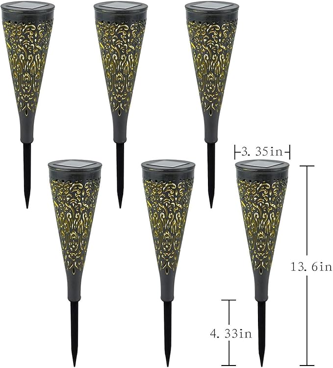 6 Pack Solar Lights Outdoor Garden Decorative Solar Garden Lights with Warm Light Waterproof Solar Pathway Landscape Lights for Path Patio Backyard Walkway Yard Lawn Decor (Black, 6Pcs)