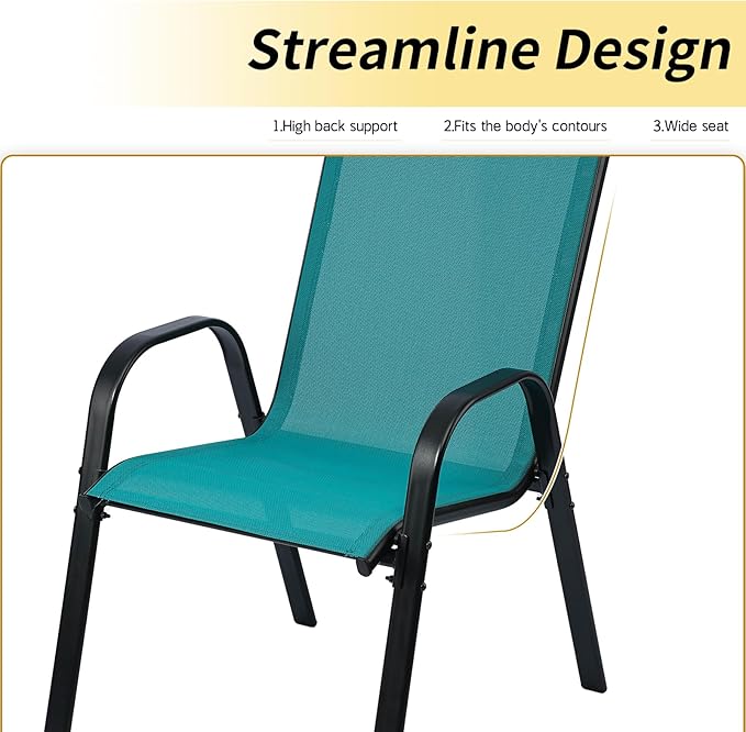 Stackable Outdoor Patio Dining Chairs with Backrest/Armrests for Lawn Garden Balcony Deck Camping-Set of 2 Or 4 (4, Turquoise)