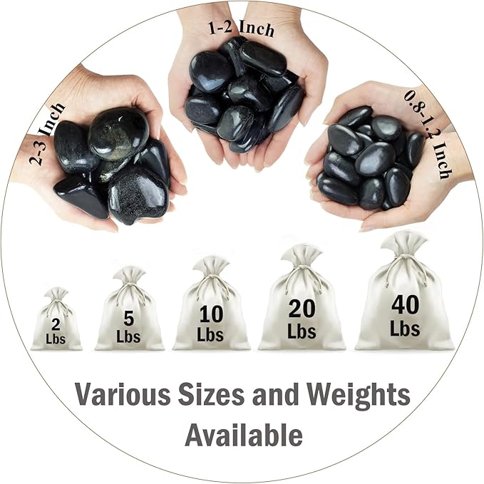 10 lbs Black Pebbles for Plants, 2-3 inch Large River Rocks for Plants, Decorative Stones for Planters Vase Aquarium Fish Tank and Outdoor Garden Landscaping
